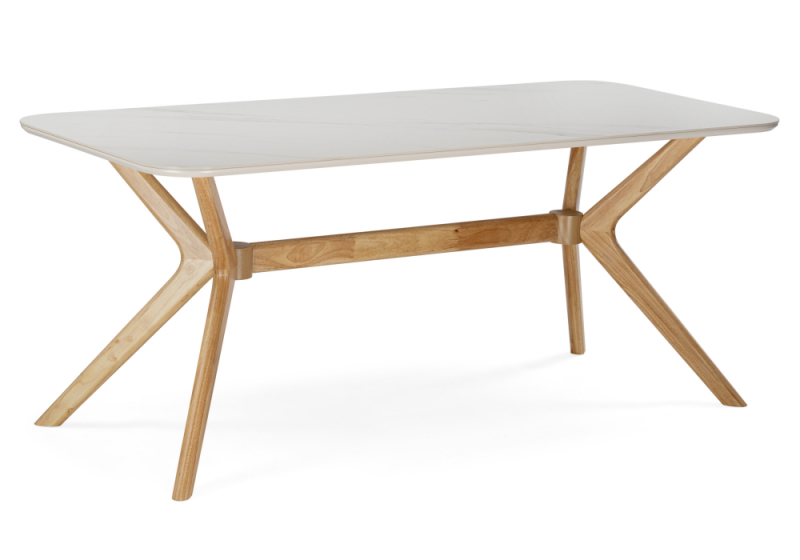 Керамический стол Unika 180x80 белый спеченный камень / светлое дерево (80x75,5). 