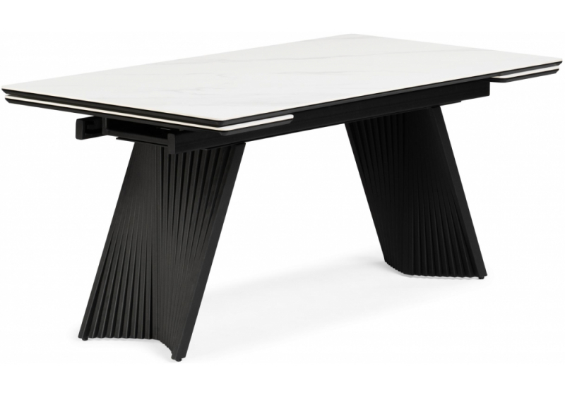 Керамический стол Вейв 160(220)х89х75 белый мрамор snow white / черный (89x75). 
